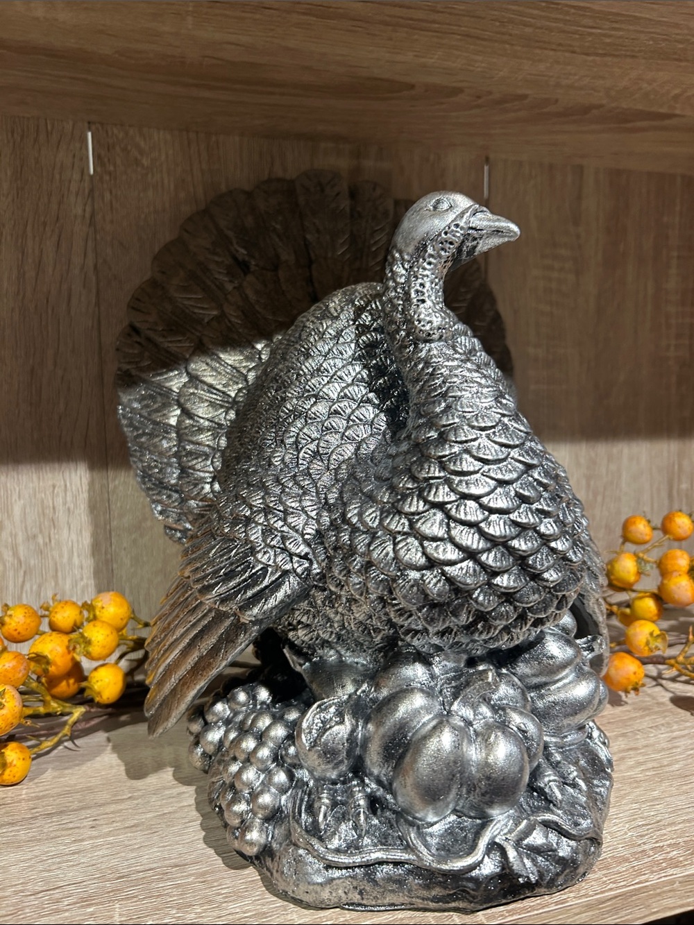 NEW Silver Metallic Turkey 12” Figurine Decorative Accent - Home Accents